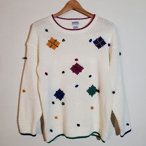 Small Vintage 90's White Argyle Koret Sweater